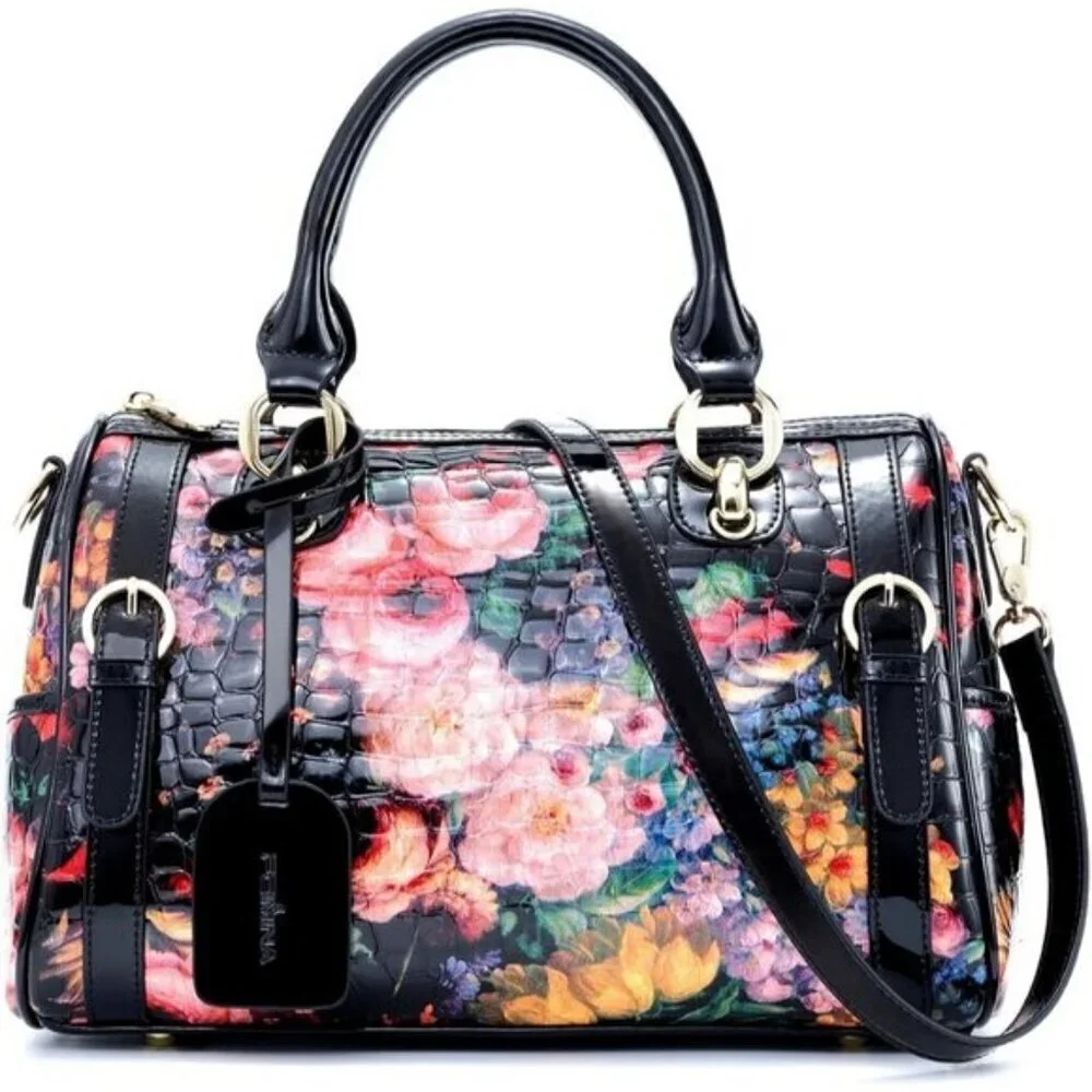 🆕Women Black Rose Genuine Leather Tote Handbag Clutch Purse Crossbody Bag - Picture 11 of 11